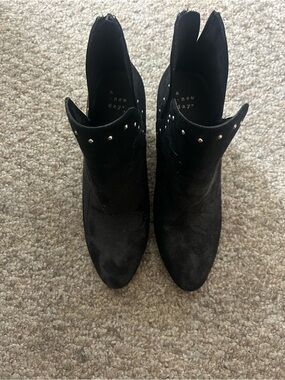 a new day Black Suede Studded Pointed Ankle Booties